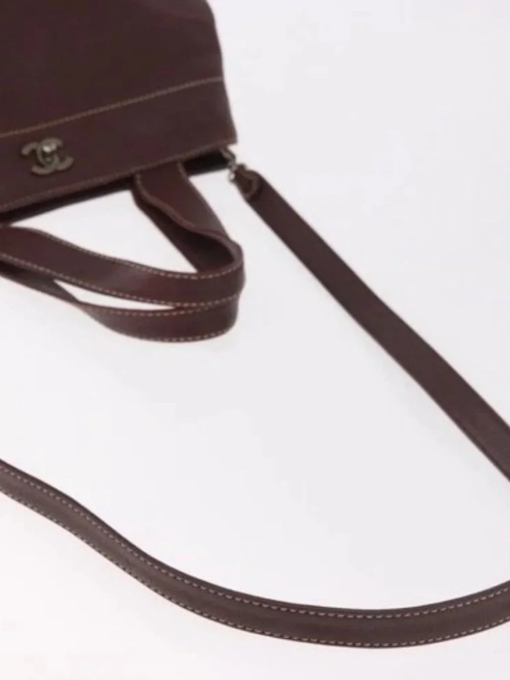CHANEL Hand Bag Grained Calf Skin 2way Brown Silver CC Auth ka4946V